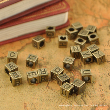 New Arrival Alloy Silver alphabet cube beads